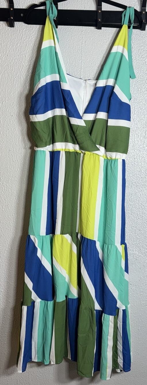 Ashley Stewart Women's Plus 18/20 Striped A-Line V-Neck Knee Dress Sleeveless